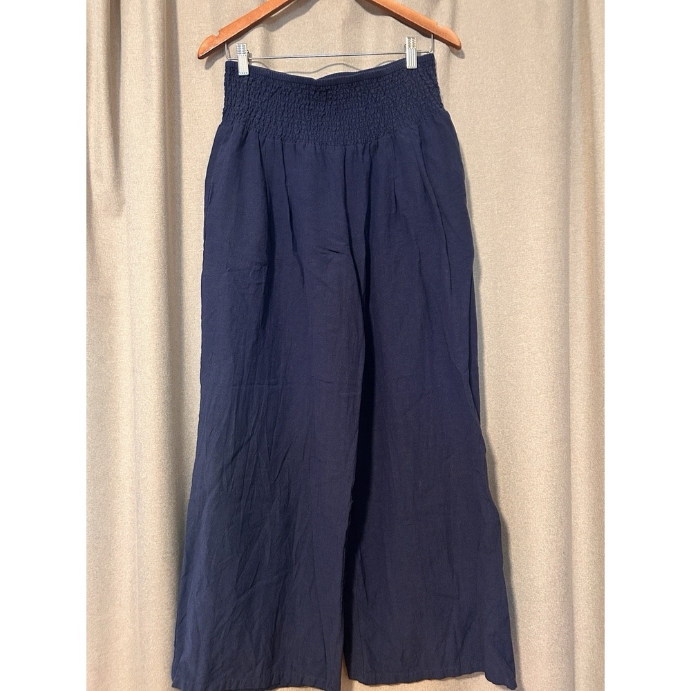 navy wide leg pants